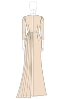 Load image into Gallery viewer, Champagne Ruched Side Cape Mother of the Bride Dress