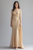 Load image into Gallery viewer, Champagne Ruched Side Cape Mother of the Bride Dress