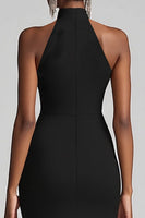 Load image into Gallery viewer, Black Sheath High Neck Ruffled Long Formal Dress with Slit