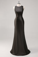 Load image into Gallery viewer, Dark Grey Sheath Satin Sleeveless Long Formal Dress
