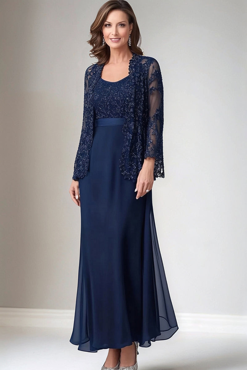Load image into Gallery viewer, Sparkly Navy Chiffon Mother of the Bride Dress with Sequined Jaceket