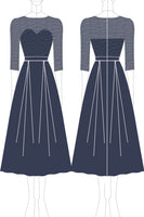 Load image into Gallery viewer, Sparkly Navy A Line Illusion Mother of the Bride Dress with Long Sleeves