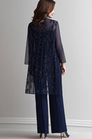 Load image into Gallery viewer, Sparkly Navy Chiffon Jumpsuit with Sequined Jacket