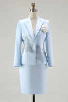Load image into Gallery viewer, Elegant Floral Blue Satin Peak Lapel Midi Mother of the Bride Dress