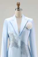 Load image into Gallery viewer, Elegant Floral Blue Satin Peak Lapel Midi Mother of the Bride Dress
