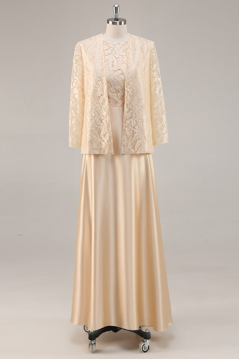 Load image into Gallery viewer, Floral Champagne Satin Mother of the Bride Dress with Sparkly Jacket
