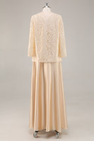 Load image into Gallery viewer, Floral Champagne Satin Mother of the Bride Dress with Sparkly Jacket