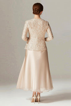 Floral Champagne Satin Mother of the Bride Dress with Sparkly Jacket