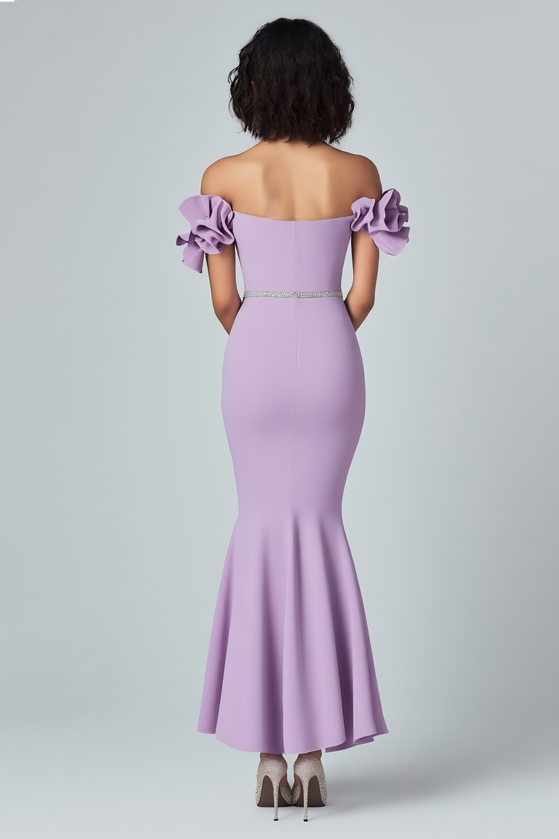 Load image into Gallery viewer, Off the Shoulder Lilac Mermaid Ruffled Long Formal Dress
