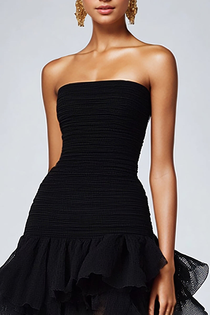 Load image into Gallery viewer, Eucalyptus A Line Organza Strapless Tiered Long Formal Dress with Ruffles