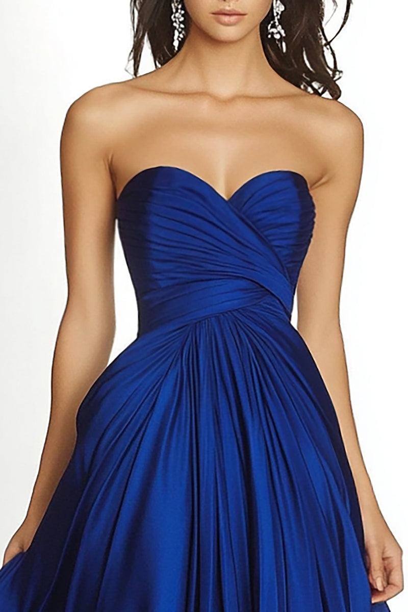 Cap Sleeve Pleated A-Line Chiffon Long Dress Royal Blue main image 1
