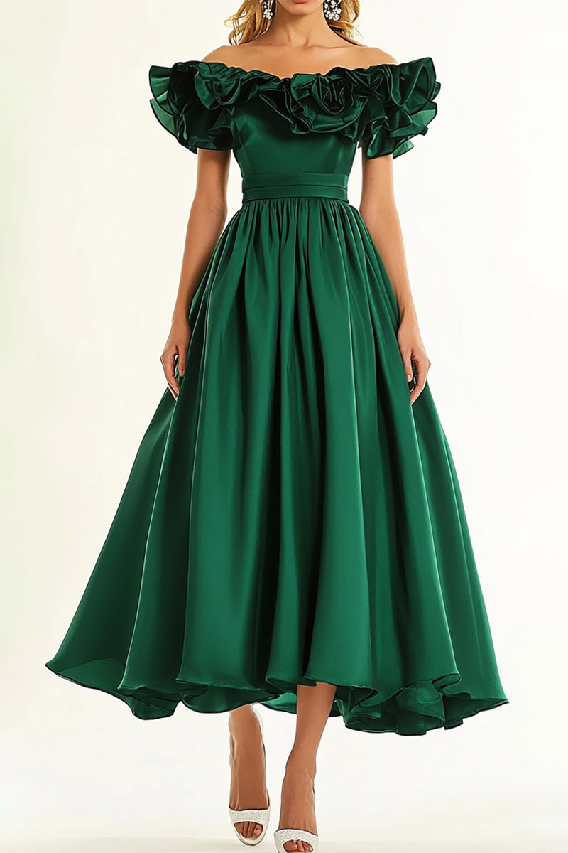 Green Tea Length Cocktail Dress Green Lace Fit Flare Tea-Length Party Dress IMALLURE Imallure Green Tea Length Cocktail Dress Green Lace Fit Flare Tea-Length Party Dress IMALLURE Imallure