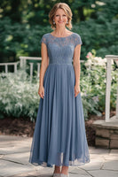 Load image into Gallery viewer, Grey Blue A Line Chiffon Mother of the Bride Dress with Lace