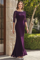 Load image into Gallery viewer, Sheath Lace Dark Purple 3/4 Sleeves Mother of the Bride Dress