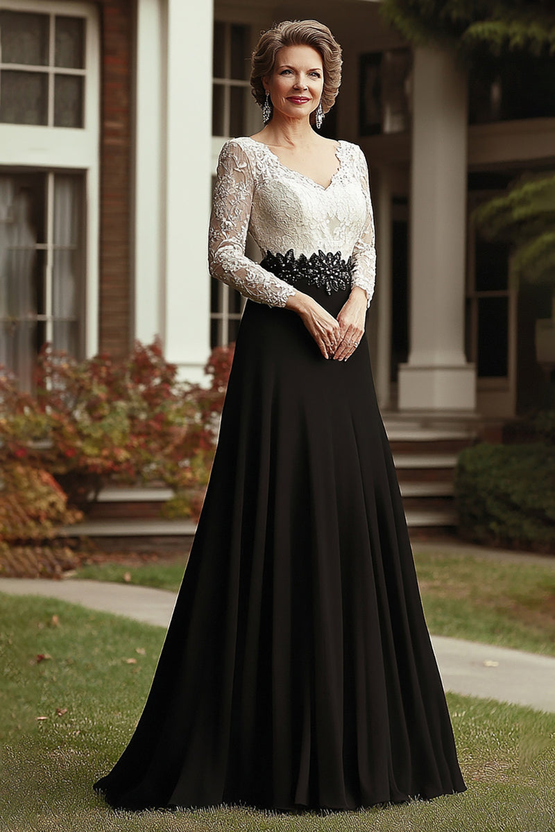black and champagne mother of the bride dress Queendancer Women Lace A Line V-Neck Long Sleeves Floor Length Prom Dress – queendancer Native Hawaiian Owned Men's Coat Sizes:30 Your height with shoes The 3/4 Sleeve Petite