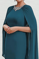 Load image into Gallery viewer, Peacock Chiffon Sheath Mother of the Bride Dress with Cape