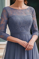 Load image into Gallery viewer, Dusty Blue Scoop Neck A Line Lace Mother of the Bride Dress