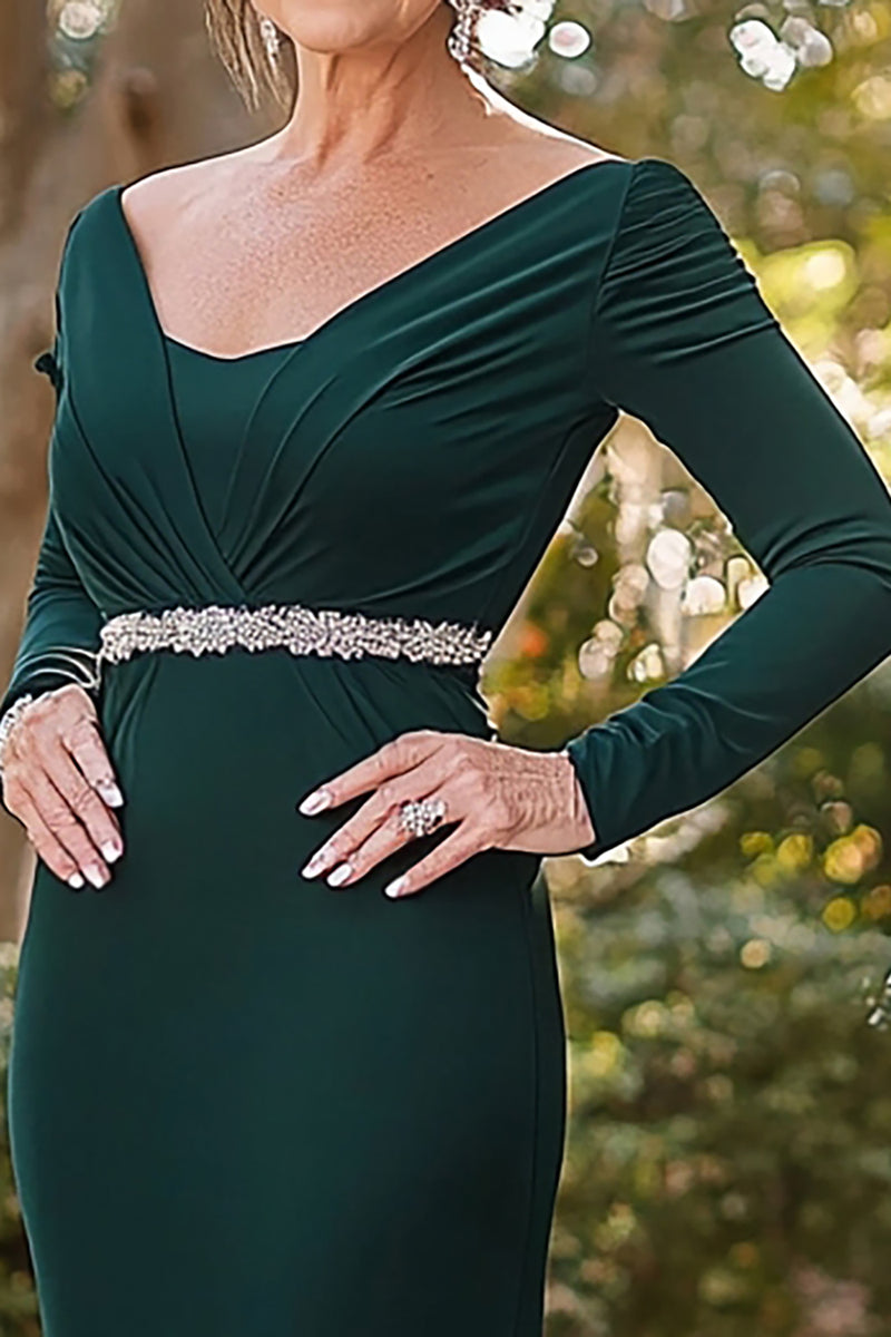 Dark Green Mother Of The Bride Dresses Satin A-Line Strapless Floor Length Mother Of The Bride Dress