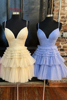 Load image into Gallery viewer, Black A-Line Spaghetti Straps Tulle Tiered Short Homecoming Dress