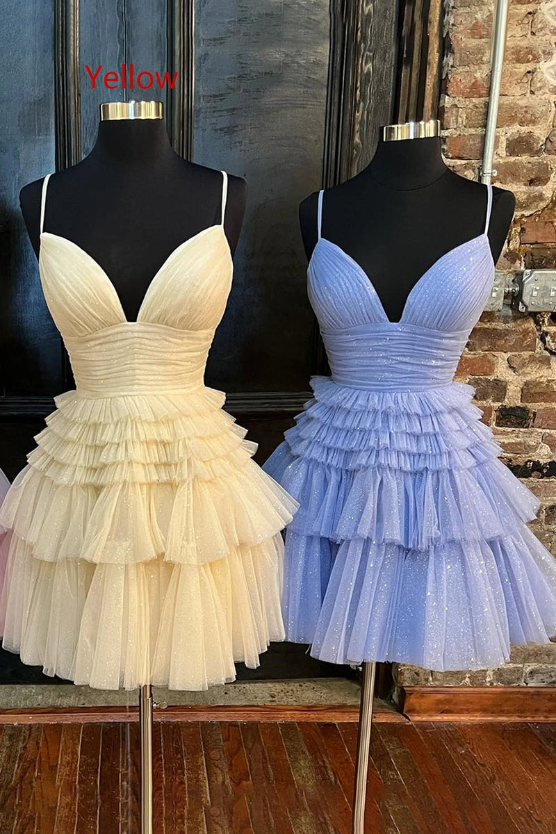 Load image into Gallery viewer, Black A-Line Spaghetti Straps Tulle Tiered Short Homecoming Dress
