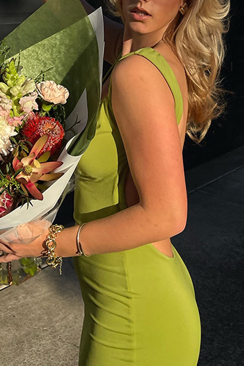 Load image into Gallery viewer, Simple Olive Satin Bodycon Thick Straps Prom Dress