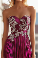 Load image into Gallery viewer, Metallic Fuchsia Sweetheart Pleated Prom Dress with Embroidery