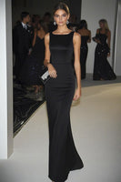 Load image into Gallery viewer, Queendancer Women Black Satin Formal Dress Sheath Square Neck Floor Length Military Ball Dress