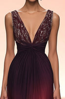 Load image into Gallery viewer, Sparkly Burgundy V-Neck Sheath Long Formal Dress