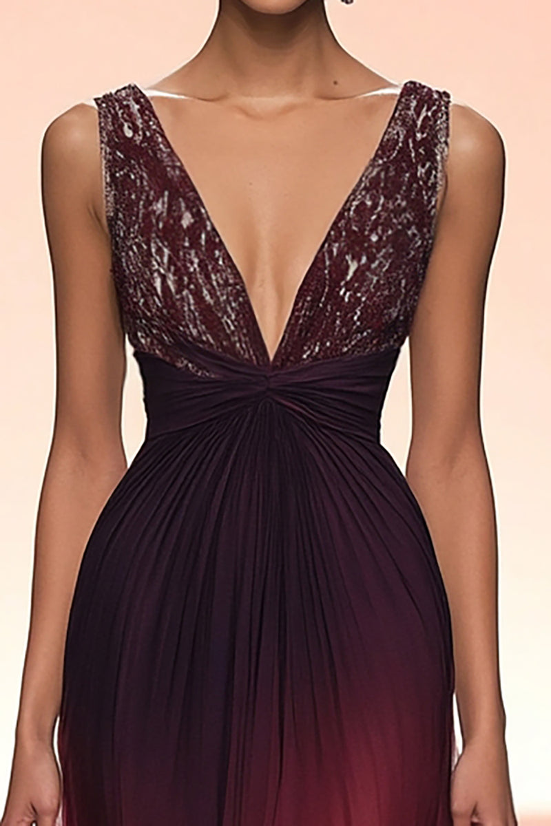 Load image into Gallery viewer, Sparkly Burgundy V-Neck Sheath Long Formal Dress
