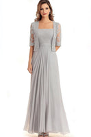 Load image into Gallery viewer, 2 Piece A Line Silver Chiffon Mother of the Bride Dress with Jacket