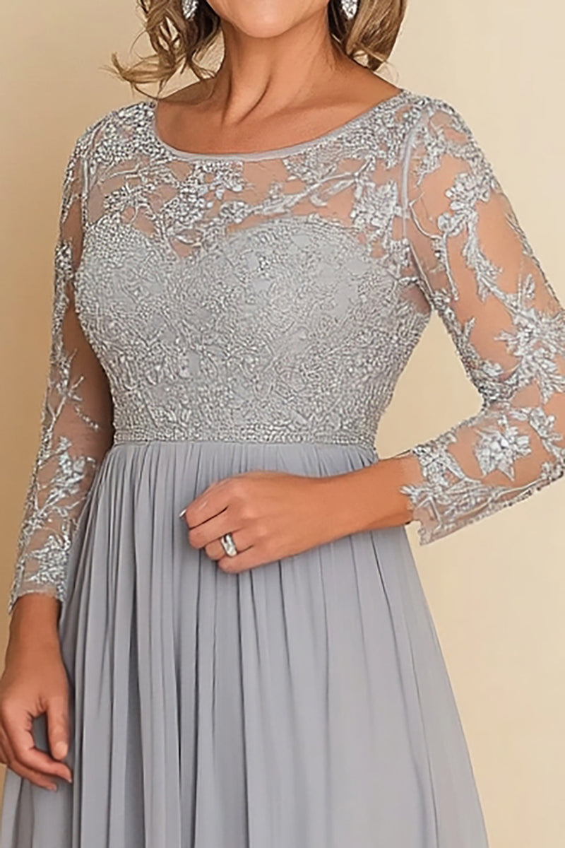 Silver A Line Chiffon Long Mother of the Bride Dress main image 1