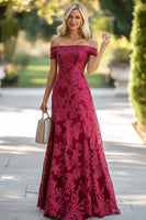 Load image into Gallery viewer, Elegant Burgundy Off The Shoulder Lace Mother of the Bride Dress