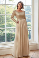 Load image into Gallery viewer, Golden Scoop Neck Chiffon Mother of the Bride Dress with Pleated