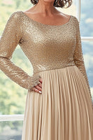 Load image into Gallery viewer, Golden Scoop Neck Chiffon Mother of the Bride Dress with Pleated