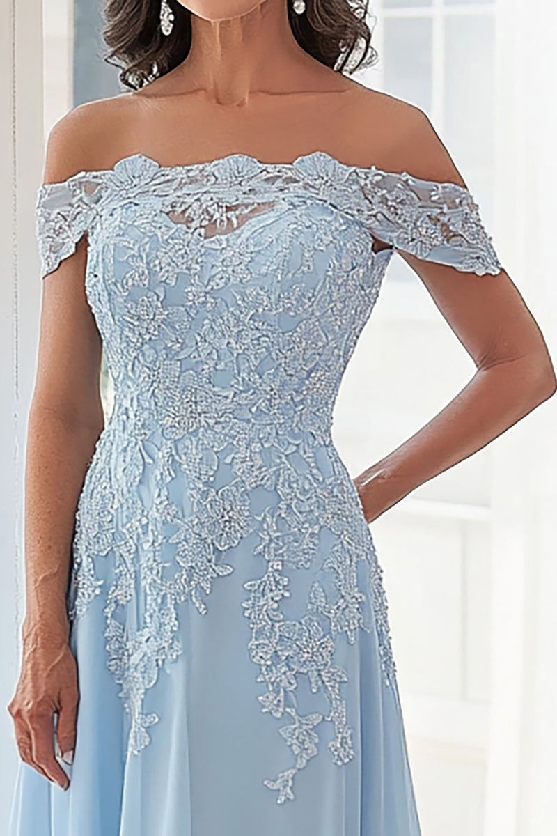Queendancer Women Chiffon Sky Blue Off The Shoulder Mother of the Bride ...