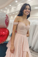 Load image into Gallery viewer, Glitter Blush Sweetheart Tiered Prom Dress with Slit