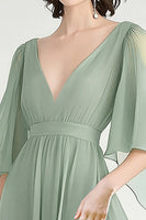 Load image into Gallery viewer, Dusty Sage A Line Chiffon V-Neck Long Formal Dress