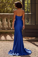 Load image into Gallery viewer, Royal Blue Ruched Sweetheart Prom Dress with Slit
