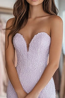 Load image into Gallery viewer, Lilac Lace Sheath Corset Strapless Long Prom Dress