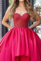 Load image into Gallery viewer, Red Taffeta Tiered Strapless High-Low Prom Dress