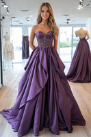 Load image into Gallery viewer, Princess Plum Sweetheart Ball Gown Prom Dress with Beading