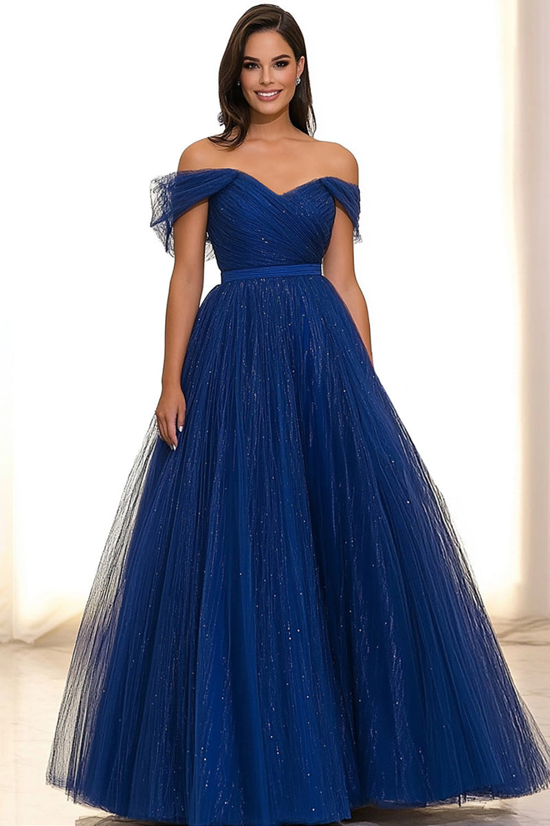 Queendancer Women Sparkly Royal Blue Ball Gown Gala Dress Off the
