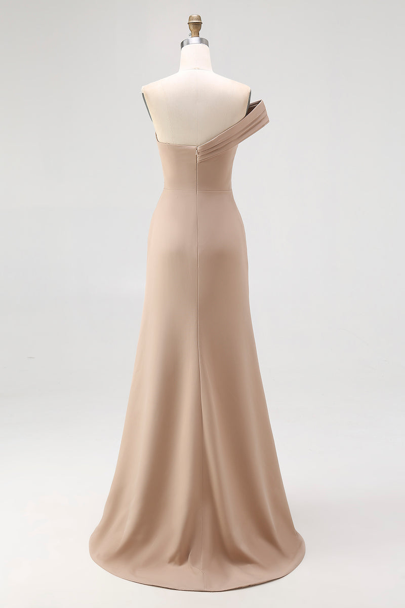 Load image into Gallery viewer, Light Khaki Sheath One Shoulder Ruched Long Gala Dress