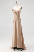 Load image into Gallery viewer, Light Khaki One Shoulder Sheath Ruched Gala Dress
