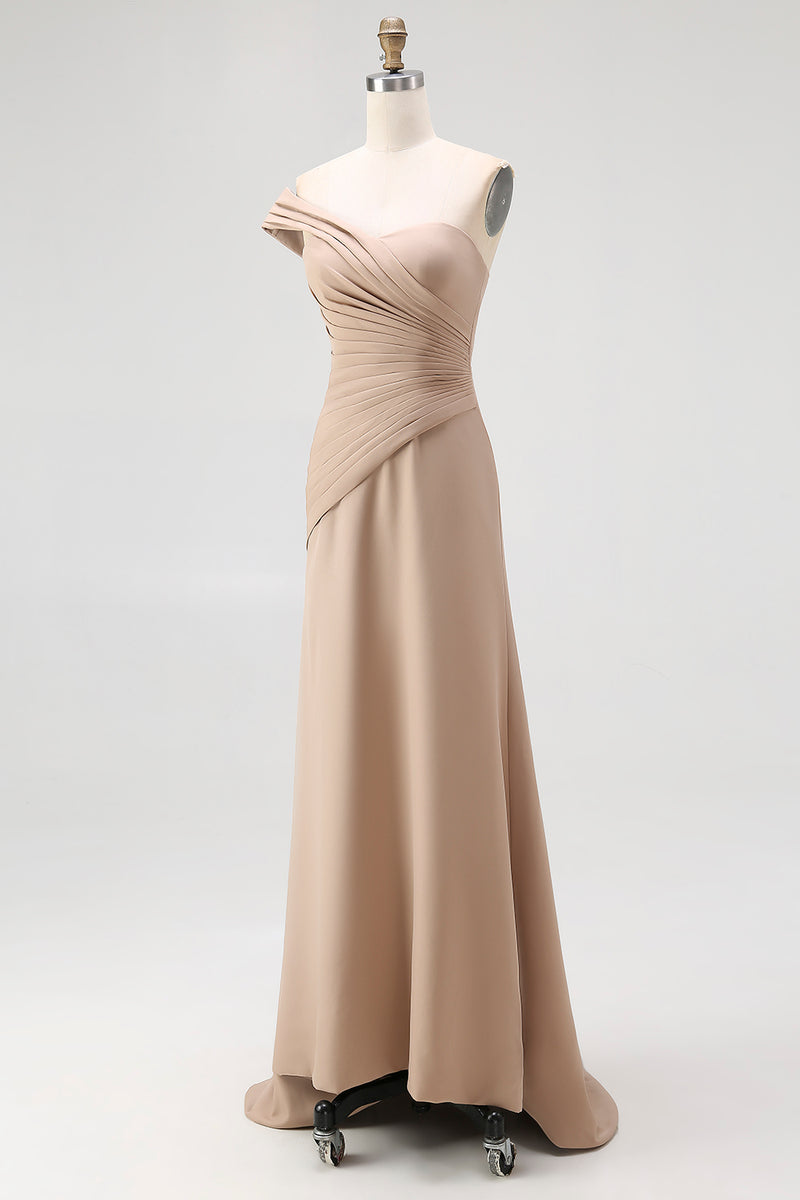 Load image into Gallery viewer, Light Khaki One Shoulder Sheath Ruched Gala Dress