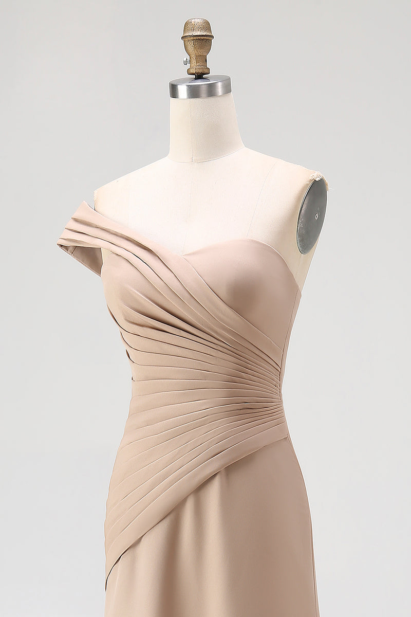 Load image into Gallery viewer, Light Khaki One Shoulder Sheath Ruched Gala Dress