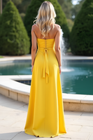Load image into Gallery viewer, Yellow Strapless Sheath Long Bridesmaid Dress with Slit