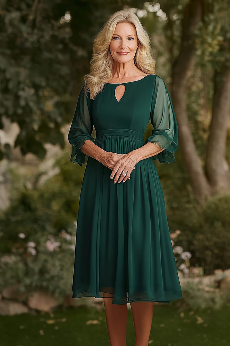 Load image into Gallery viewer, Dark Green A Line Keyhole Mother of the Bride Dress with Half Sleeves