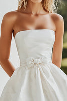 Load image into Gallery viewer, White Strapless A Line Graduation Dress with Bowknot