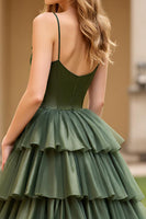 Load image into Gallery viewer, Ball Gown Olive Tiered Long Tulle Prom Dress with Slit